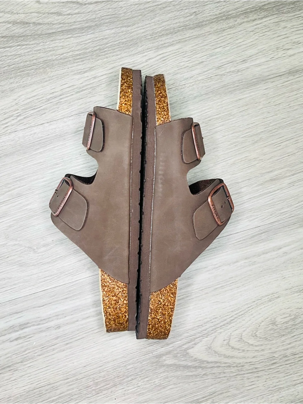 Fitory Sandals Mens Size 10 Brown Slide Adjustable Buckle Leather Comfort Casual